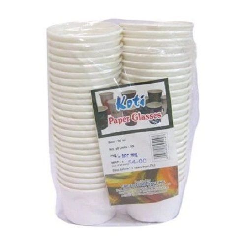 Blue 75Ml Capacity White Disposable Paper Cups Pack Of 50 Pieces