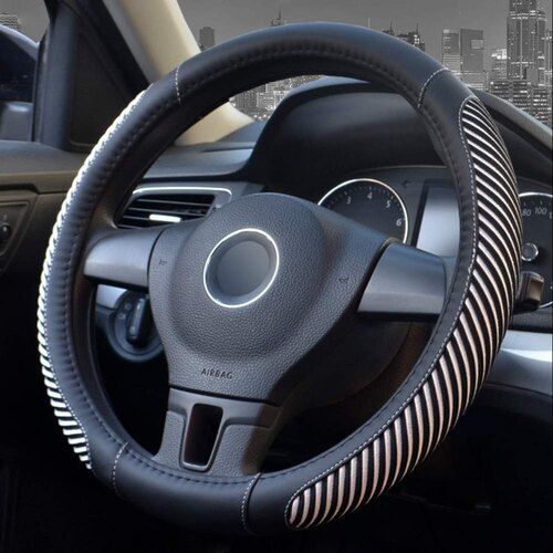 Round Shaped Striped Design Rexine Waterproof Steering Wheel Cover