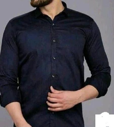 Washable And Breathable Plain Pattern Full Sleeves Navy Blue Formal Shirt For Mens