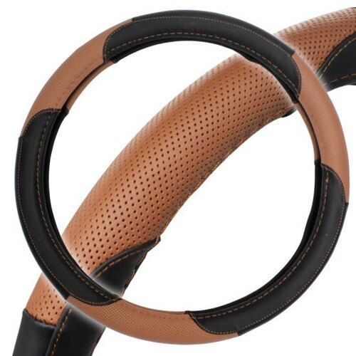 Red Water Proof Round Black And Brown Rexine Steering Wheel Cover