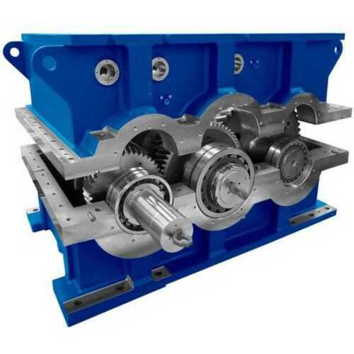 Cast Iron Industrial Gearbox In Horizontal Orientation, Foot Mounting