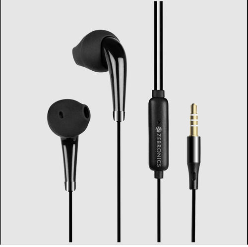 Black Matte Zebronics High Bass With Mic Headset Wired Earphone For All Phones 