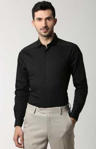 Mens Shirt For Formal Wear Occasion, Black Color And Plain Pattern