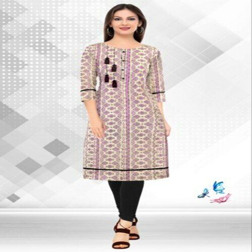 Traditional Look Pink Color Printed Straight Designer Kurti 