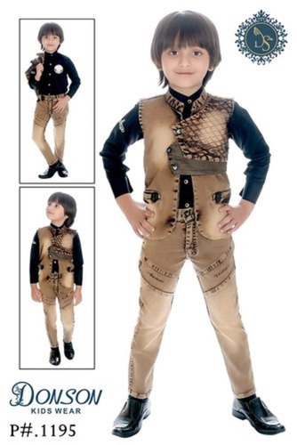 Comfortable And Easily Washable Black And Brown Color Printed Boys Donson Baba Suit