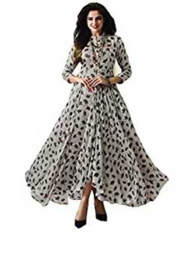 Ladies Full Sleeves Cotton Western Dress With Printed Fabric