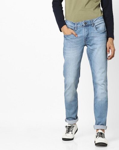 Sky Blue Button Comfortable Denim Jeans For Mens