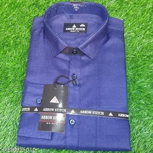 Automatic Washable And Comfortable Full Sleeves Blue Plain Men'S Cotton Shirt