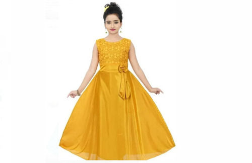 Yellow Plain Pattern Half Sleeves Stylish And Modern Georgette Girl Gown