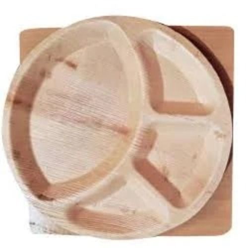 12 Inches Size Areca Leaf Round Disposable Bamboo Plain 4 Partition Plate