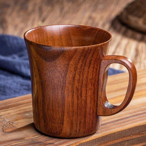 Comfortable Grip Matte Finishing Easy To Handle Medium Size Brown Wooden Cup