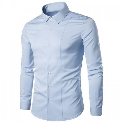 Sky Blue Plain Full Sleeve Collar Neck Breathable Easy To Wear Cotton Shirts For Men