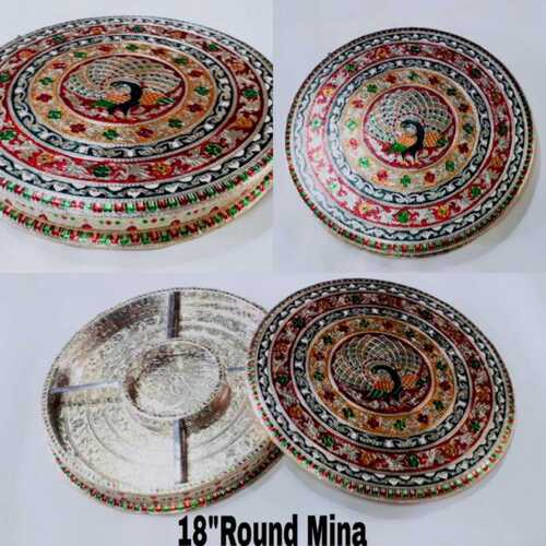 Hand Made Mina Work Steel Gift Packaging Box, Multicolor And Round Shape