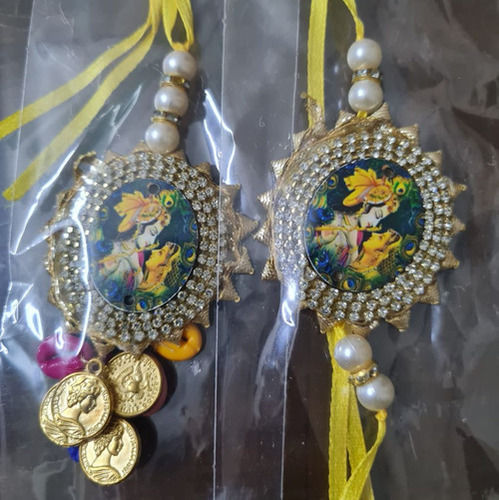 Handmade Decorative Religious Rakhis with Radha Krishna Photo