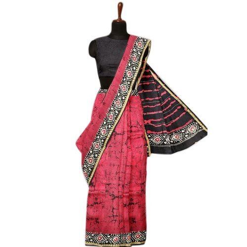 Ladies Printed Pink And Black Party Wear Cotton Silk Saree