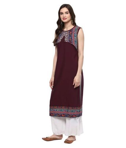 Strapless Soft And Comfortable Sleeveless Round Neck Brown Crepe Fabric Ladies Kurta