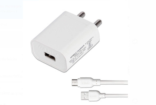 White PVC Body Mobile Charger with USB Data Cable - Material: PVC Color: White Size: Compact Design | Features: Charges Up to 2 Devices Single USB Port 6-Month Warranty