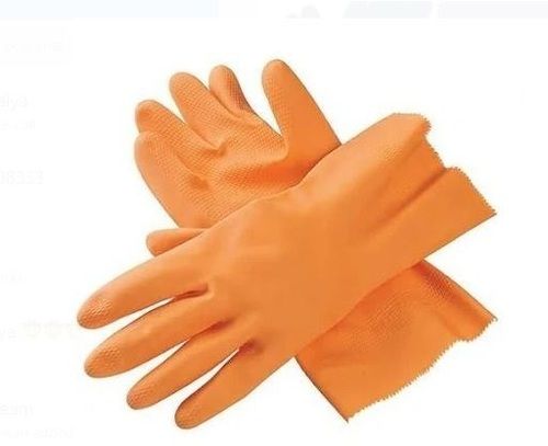 1.5 Inches Cuff Length Full Fingers Yellow Surf Flock Lined Rubber Hand Gloves