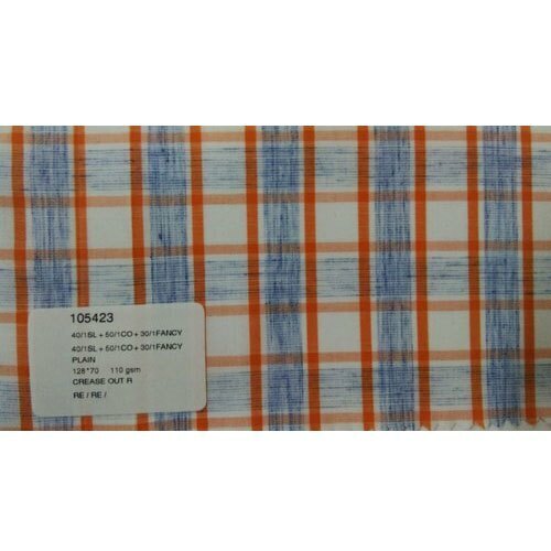 ब्लू एंड ऑरेंज कलर चेक्ड पैटर्न वॉशेबल कॉटन फैब्रिक्स