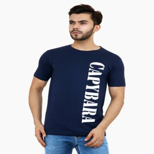Round Neck Blue Color Printed Regular Wear Attractive T-Shirt