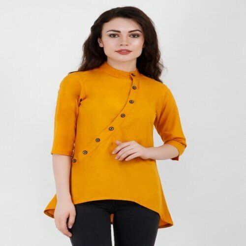 Stylish And Short Sleeves Casual Wear Plain Mock Neck Ladies Kurta