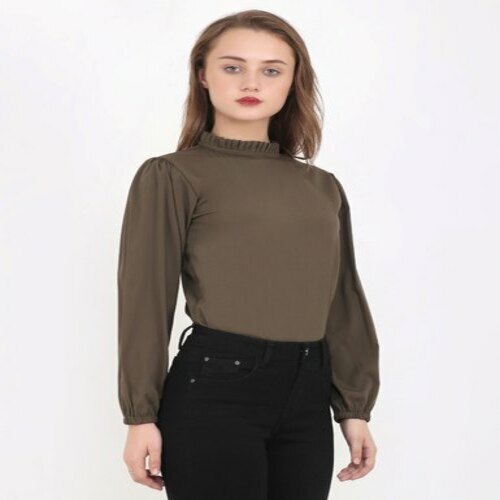 Stylish Look Regular Fit Full Sleeve Mock Neck Olive Green Top