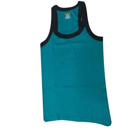 Blue Wrinkle Free Round Neck Mens Cotton Vest