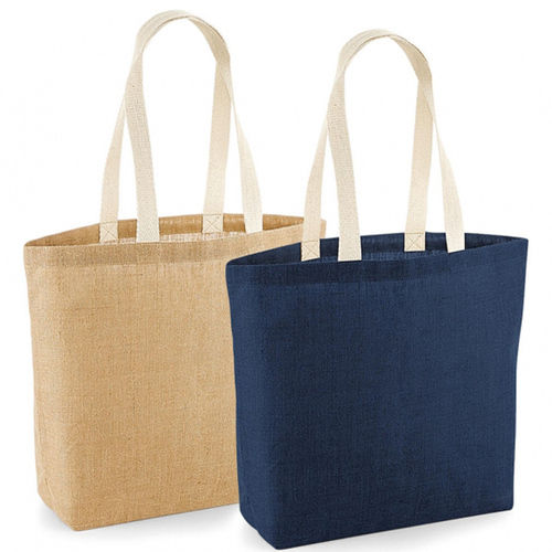 Golden Plain Non Laminated Jute Tote Bag With Cotton Tape Handles, Size-Large