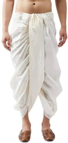 Traditional Washable And Comfortable Plain Pattern Cotton White Mens Dhoti