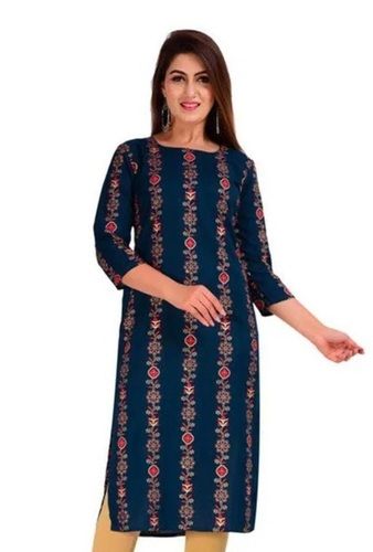 Silver Enthralling Design And Comfortable To Wear Medium Size Printed Ladies Rayon Kurta