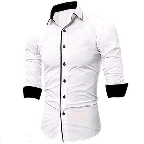 White Plain And Full Sleeves Casual Cotton Fabric Shirt For Men