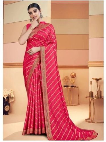 Washable And Breathable 5.3 Meter Length Printed Pattern Pink Banarasi Silk Saree