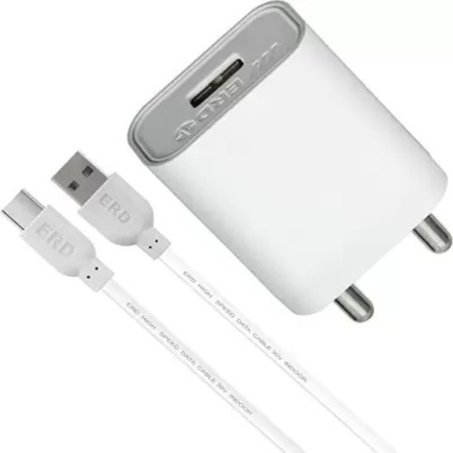 2 Ampere Rubber And Plastic Mobile Charger With Type C Data Cable - High-Grade Plastic and Rubber, Compact Design , Quick Charge for Smartphones and Tablets