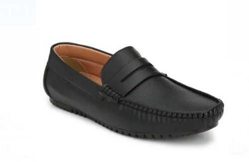 Black Breathable Round Toe Stylish With Pvc Sole Leather Men Shoes