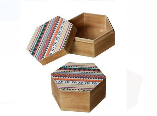 Multi Color Printed Polish Finish Hexagonal Wooden Box