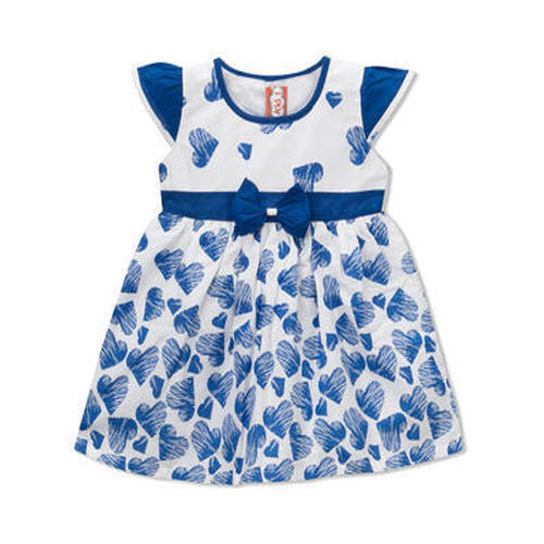 Round Neck Short Sleeves Cotton Crepe Printed Girls Frock