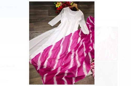 Round Neck Short Sleeves White Polyester Designer Ladies Gown For Party Wear Indoor Furniture