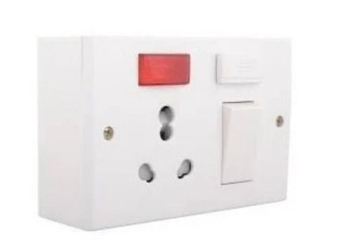 White Plastic 3 Pin Plug And One Way Switch Indicator Light Electrical Board