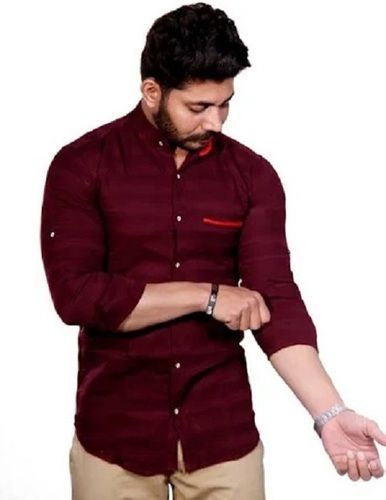 Breathable And Comfortable Full Sleeves Plain Maroon Men Cotton Shirts