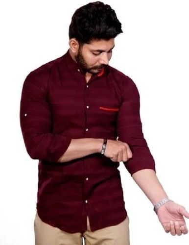 Breathable And Comfortable Full Sleeves Plain Maroon Men Cotton Shirts Gender: Women