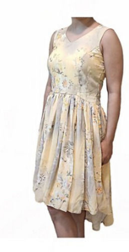 Sleeveless V Neck Floral Printed Breathable Ankle Length Western Women Dress