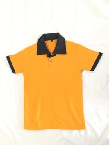 Cotton Half Sleeves T-Shirt - Cotton, Small Size, Yellow Color | Classic Polo Collar, Customized Logo, Handwash Care, Unisex Design