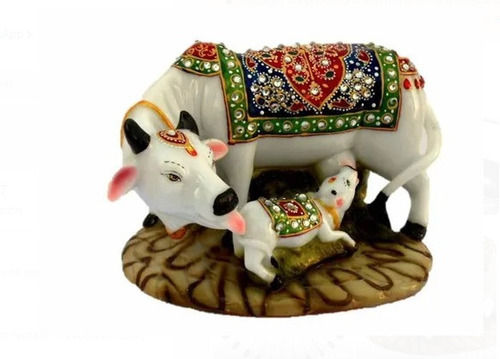 Metal 12 Centimeter Size Decorative Marble Cow Calf Statue