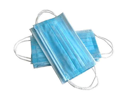 Blue Rectangular Shape 2 Ply Disposable And Breathable Face Mask