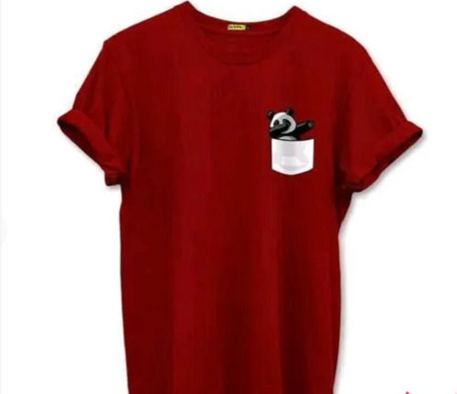 Casual Wear Round Neck Short Sleeves Red Mens Cotton T-Shirt