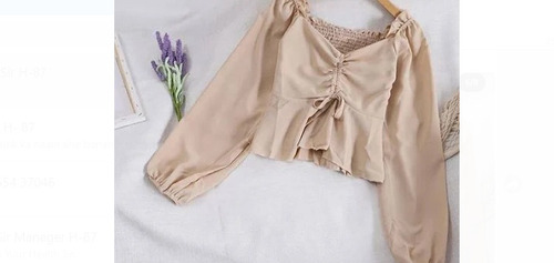 Cream Plain Pattern Full Sleeve Washable And Comfortable Ladies Short Top - Cotton, Medium Size, Cream Color | Perfect for Casual and Work Wear, Soft and Comfortable Fabric