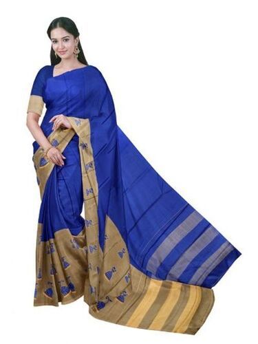 Indian Traditional Dark Blue Plain Georgette Sarees With Blouse Piece