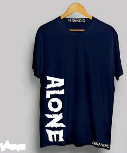 Navy Blue Casual Wear Round Neck Short Sleeves Mens Cotton T-Shirt