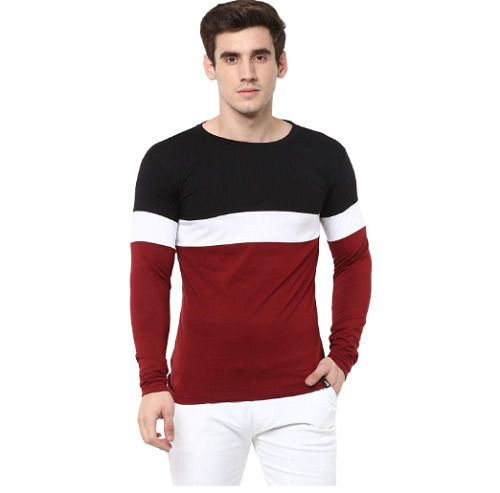 Party Wear Round Neck Long Sleeve Black White And Blue Mens Cotton T-Shirt 