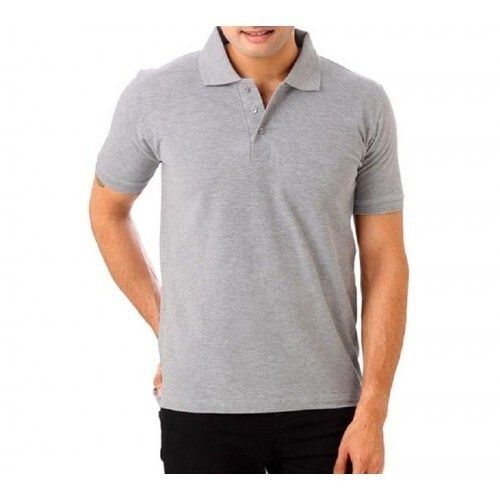 Polo Neck Short Sleeves Washable And Breathable Grey Cotton Men T Shirt